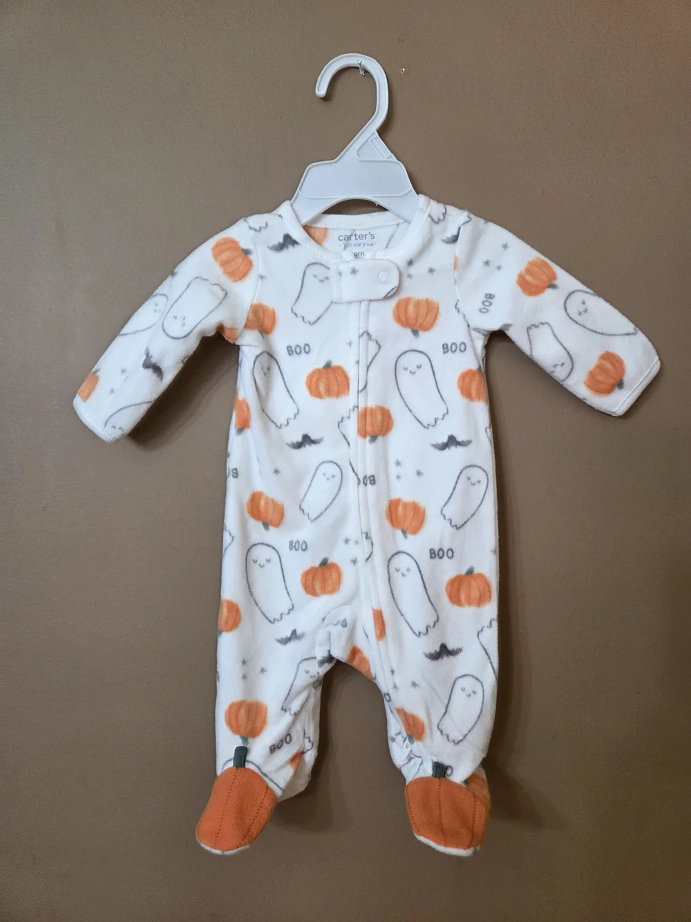 Carter's Orange & White Halloween Pumpkin Footed One-Pieces (2-Pack)